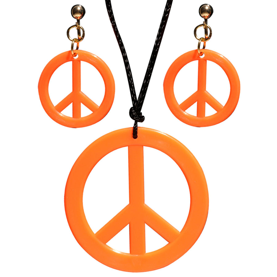"NEON ORANGES HIPPIE SET PEACE KETTE & OHRRINGE" – Vorderansicht