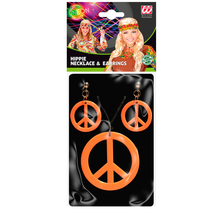 "NEON ORANGES HIPPIE SET PEACE KETTE & OHRRINGE" – Detailansicht
