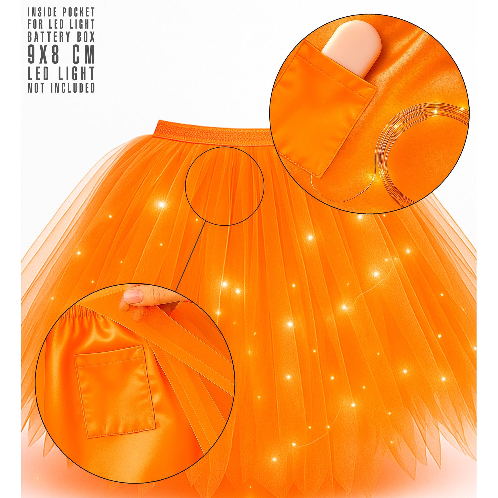 "NEON ORANGES TUTU" mit Innentasche für LED-Lichter – Ansicht 6