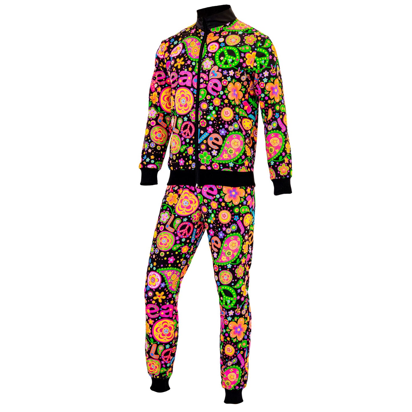 "NEON PEACE & LOVE HIPPIE PARTY FASHION TRAININGSANZUG" (Oberteil, Hose) – Ansicht 4