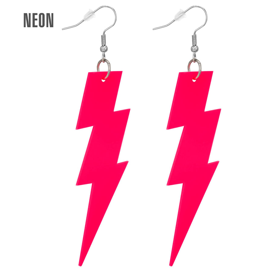 "NEON PINKE 80er JAHRE BLITZ OHRRINGE" – Vorderansicht
