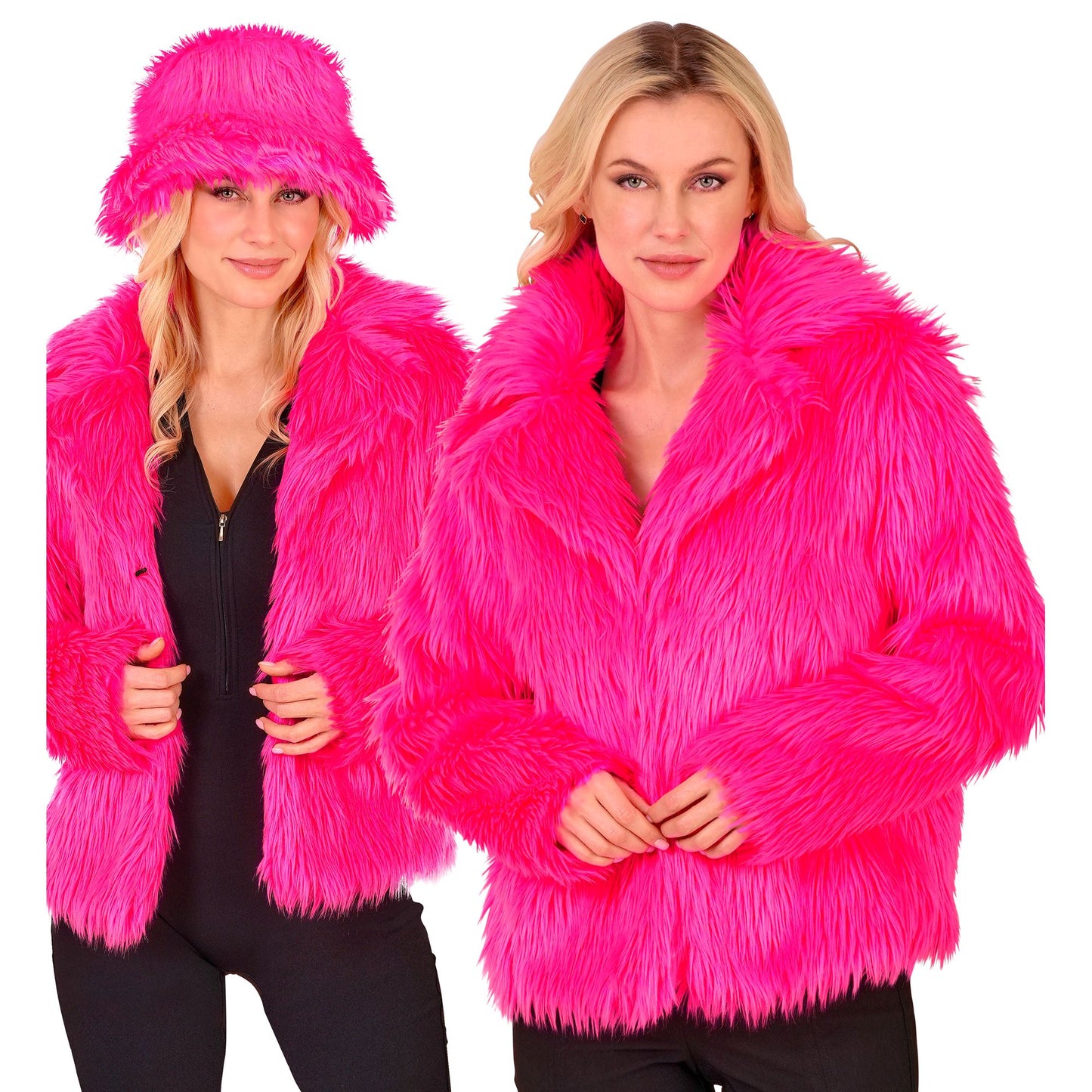 "NEON PINKE DAMEN PLÜSCHJACKE" – Vorderansicht