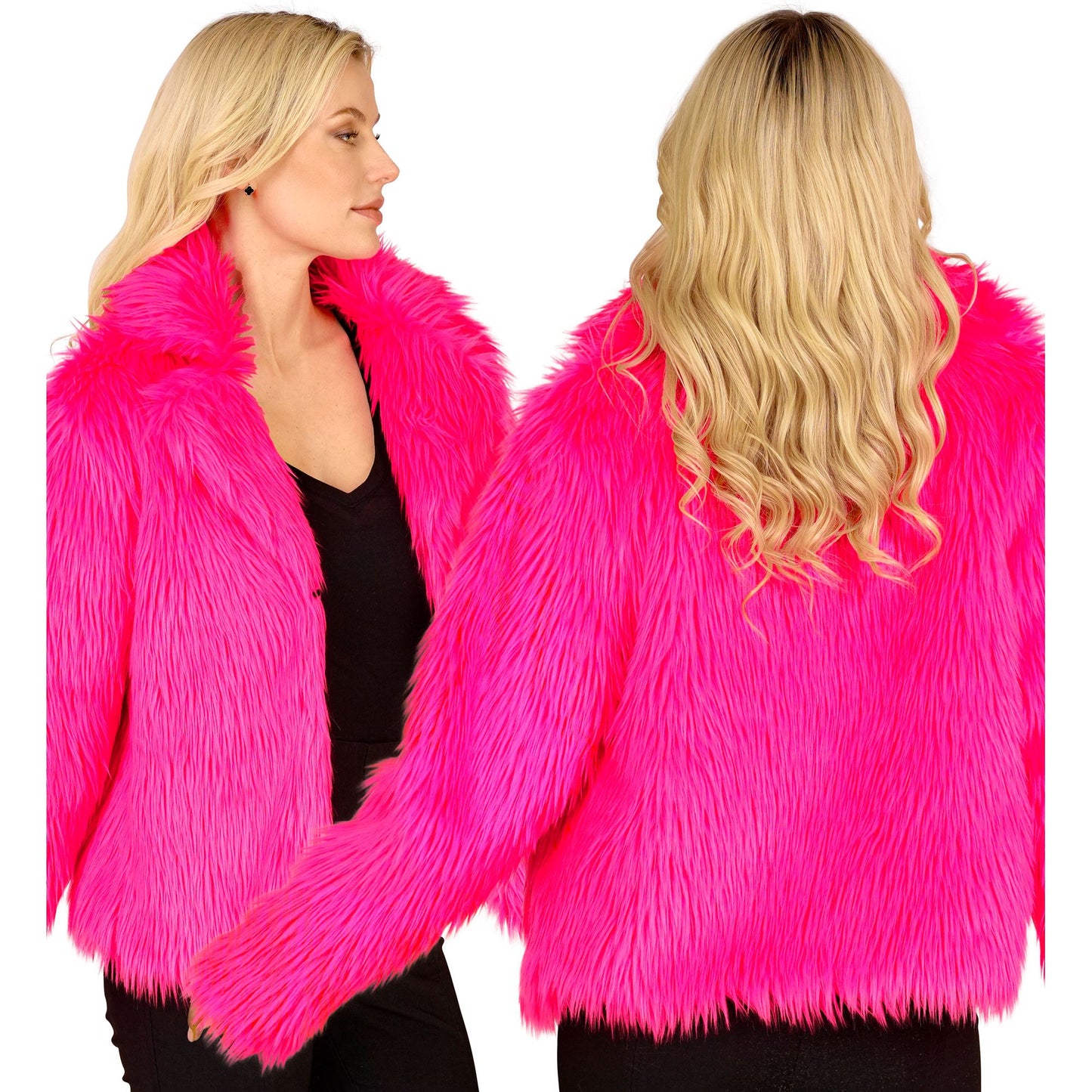 "NEON PINKE DAMEN PLÜSCHJACKE" – Detailansicht