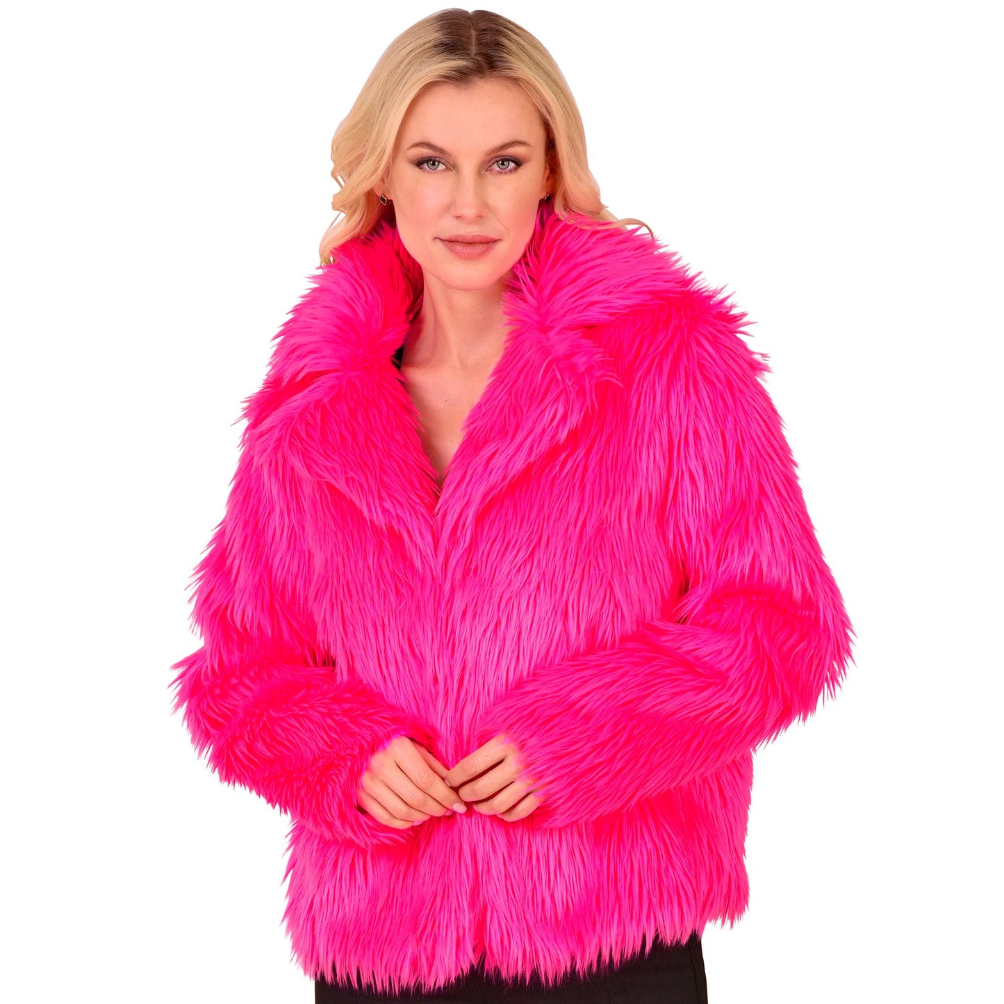 "NEON PINKE DAMEN PLÜSCHJACKE" – Ansicht 3