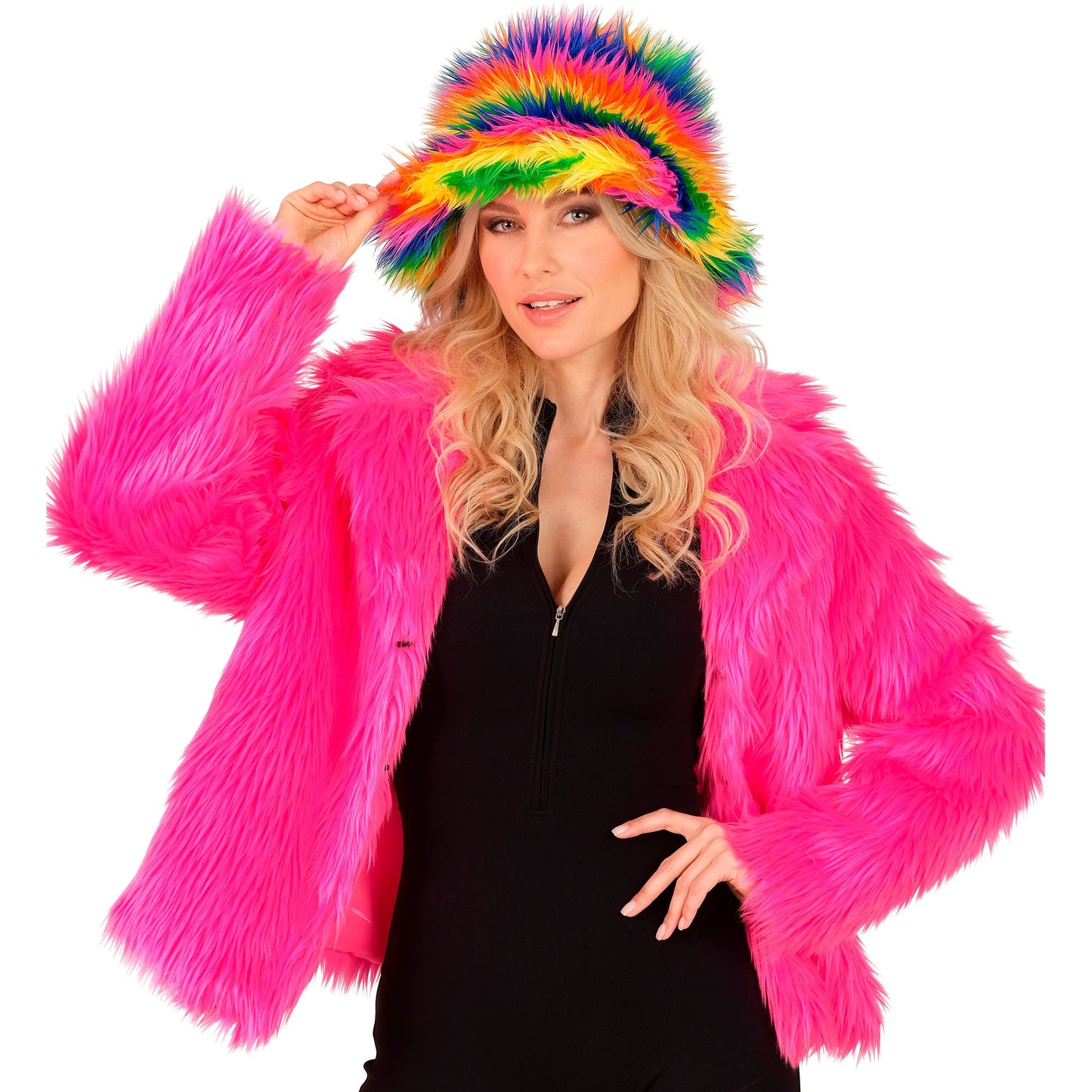 "NEON PINKE DAMEN PLÜSCHJACKE" – Ansicht 4