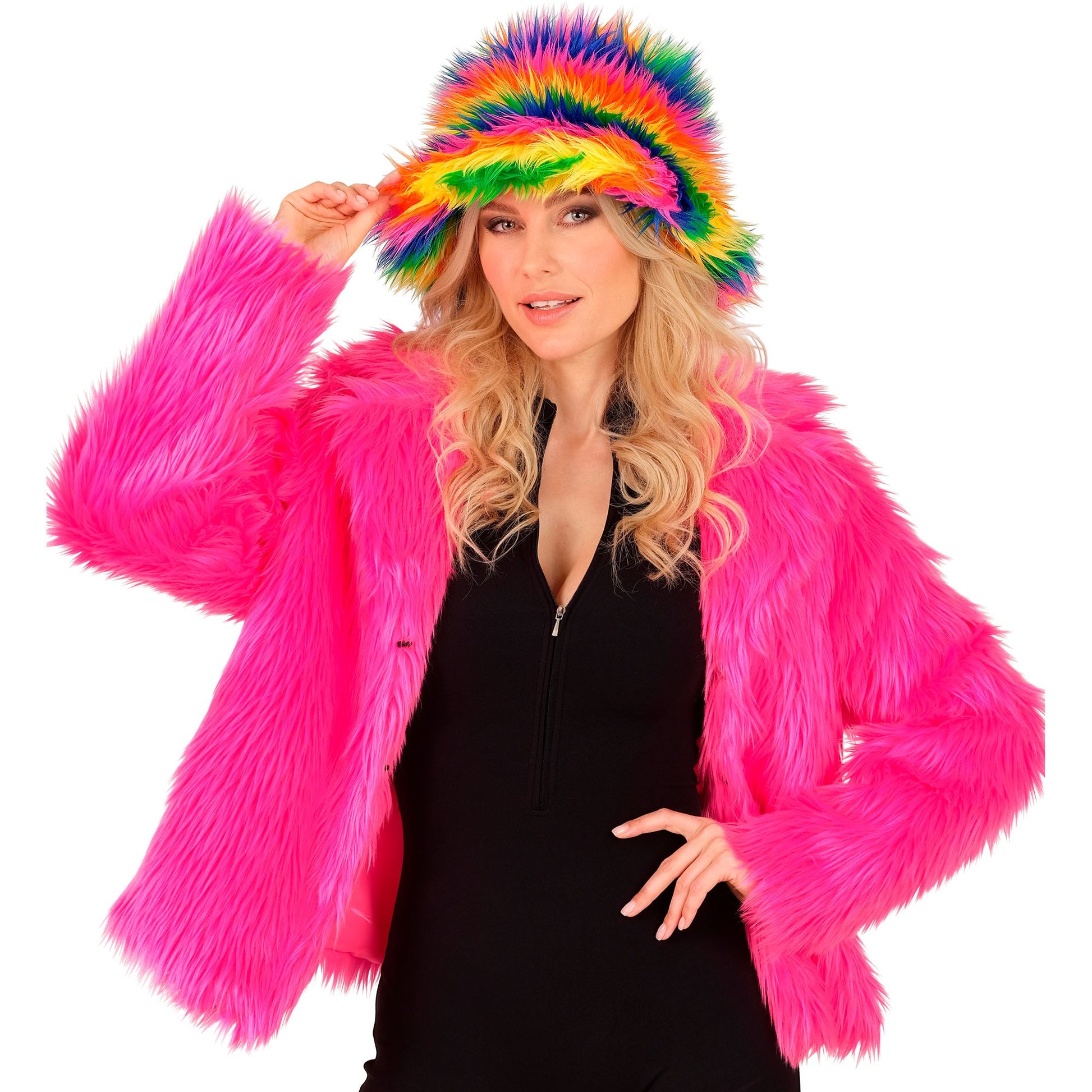 "NEON PINKE DAMEN PLÜSCHJACKE" – Ansicht 4