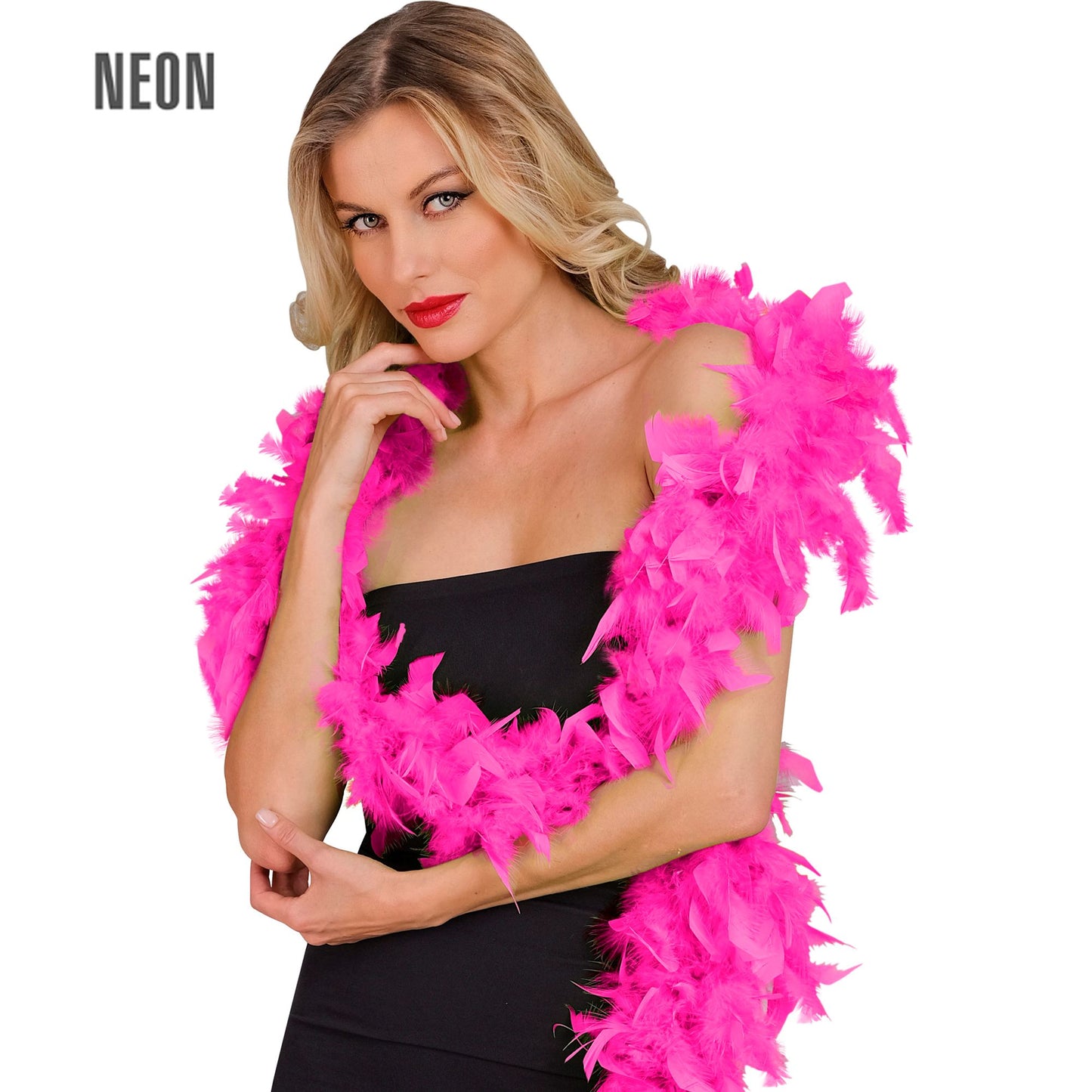 "NEON PINKE FEDERBOA" - 1,80 m - 50 g – Vorderansicht