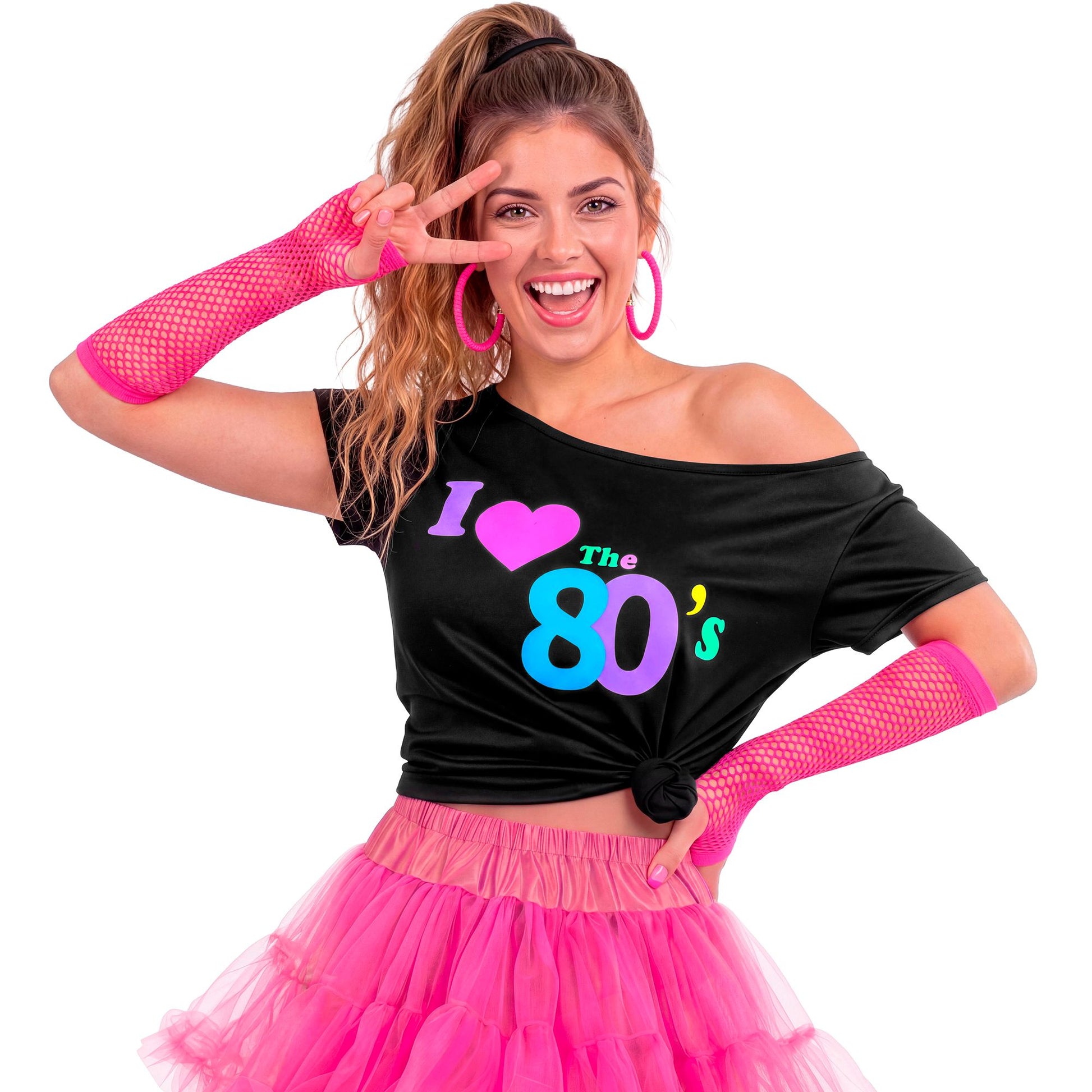"NEON PINKE FINGERLOSE NETZHANDSCHUHE" 33 cm – Ansicht 5