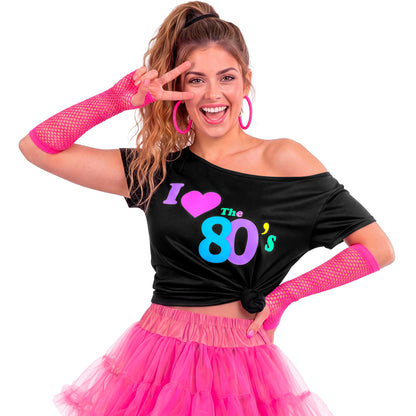"NEON PINKE FINGERLOSE NETZHANDSCHUHE" 33 cm – Ansicht 5
