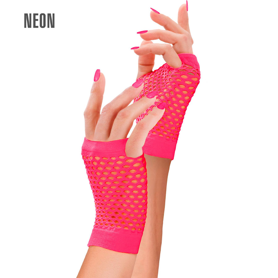 "NEON PINKE FINGERLOSE NETZHANDSCHUHE" – Vorderansicht
