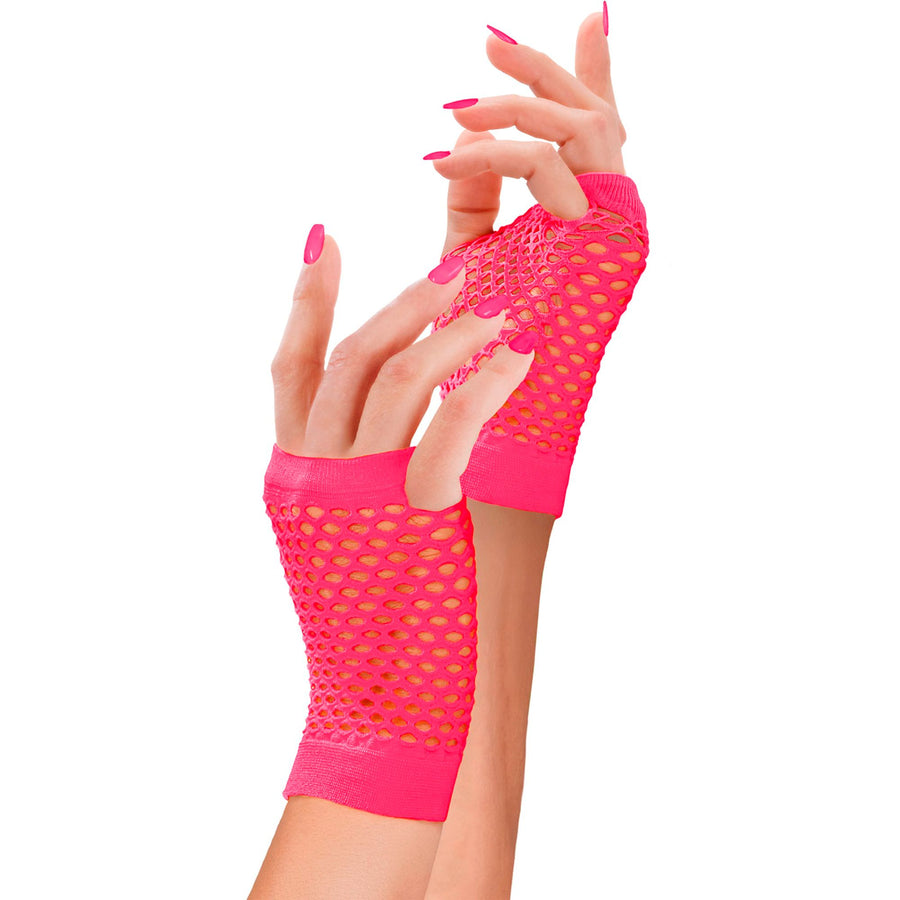 "NEON PINKE FINGERLOSE NETZHANDSCHUHE" – Detailansicht