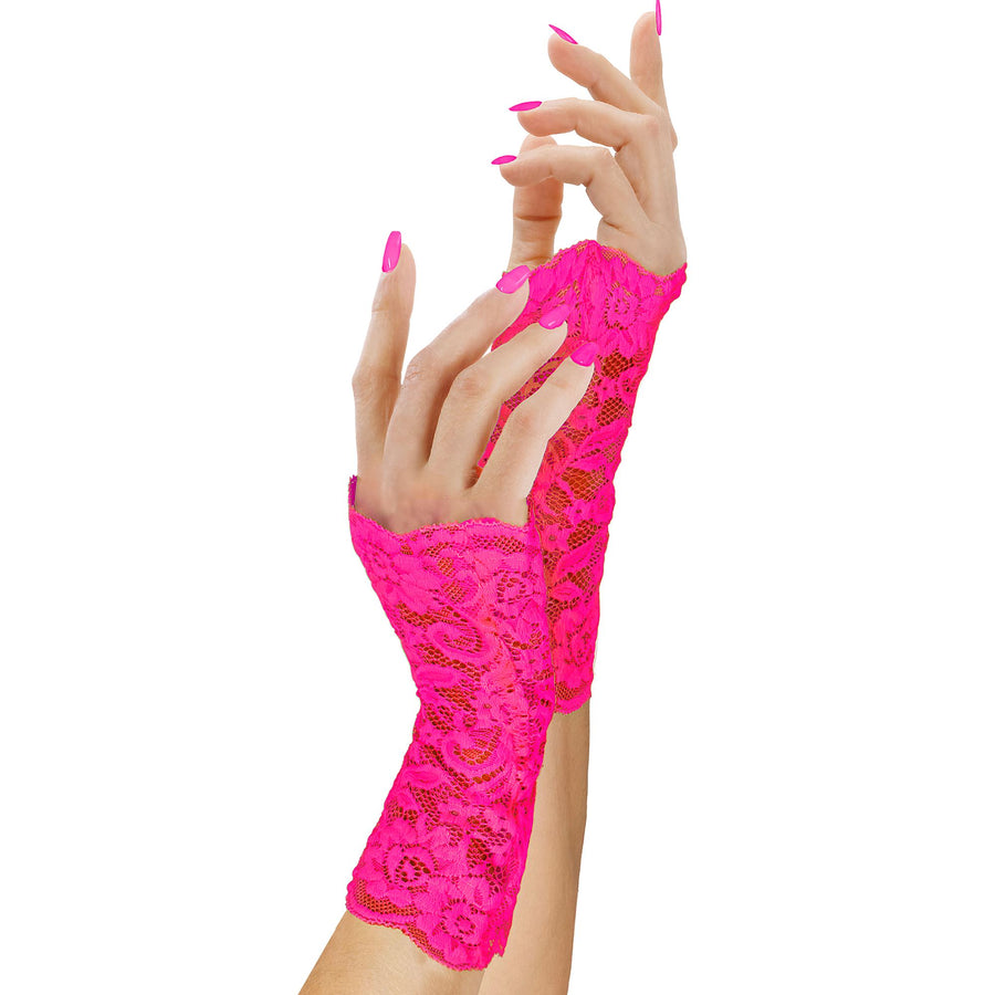"NEON PINKE HANDSCHUHE AUS SPITZE" – Vorderansicht