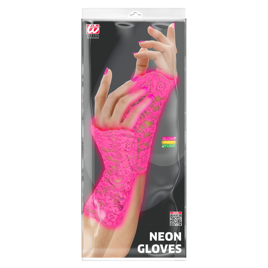 "NEON PINKE HANDSCHUHE AUS SPITZE" – Detailansicht