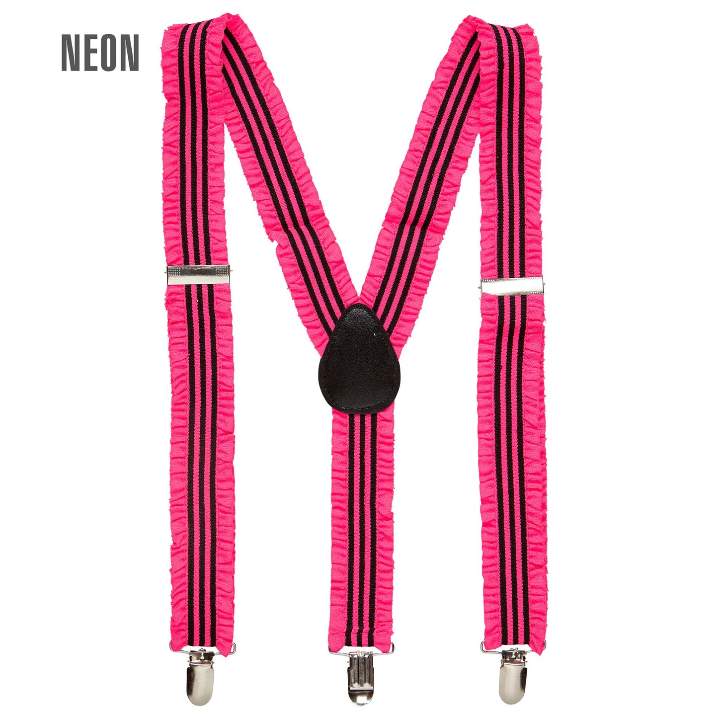 "NEON PINKE HOSENTRÄGER MIT RÜSCHEN" – Vorderansicht