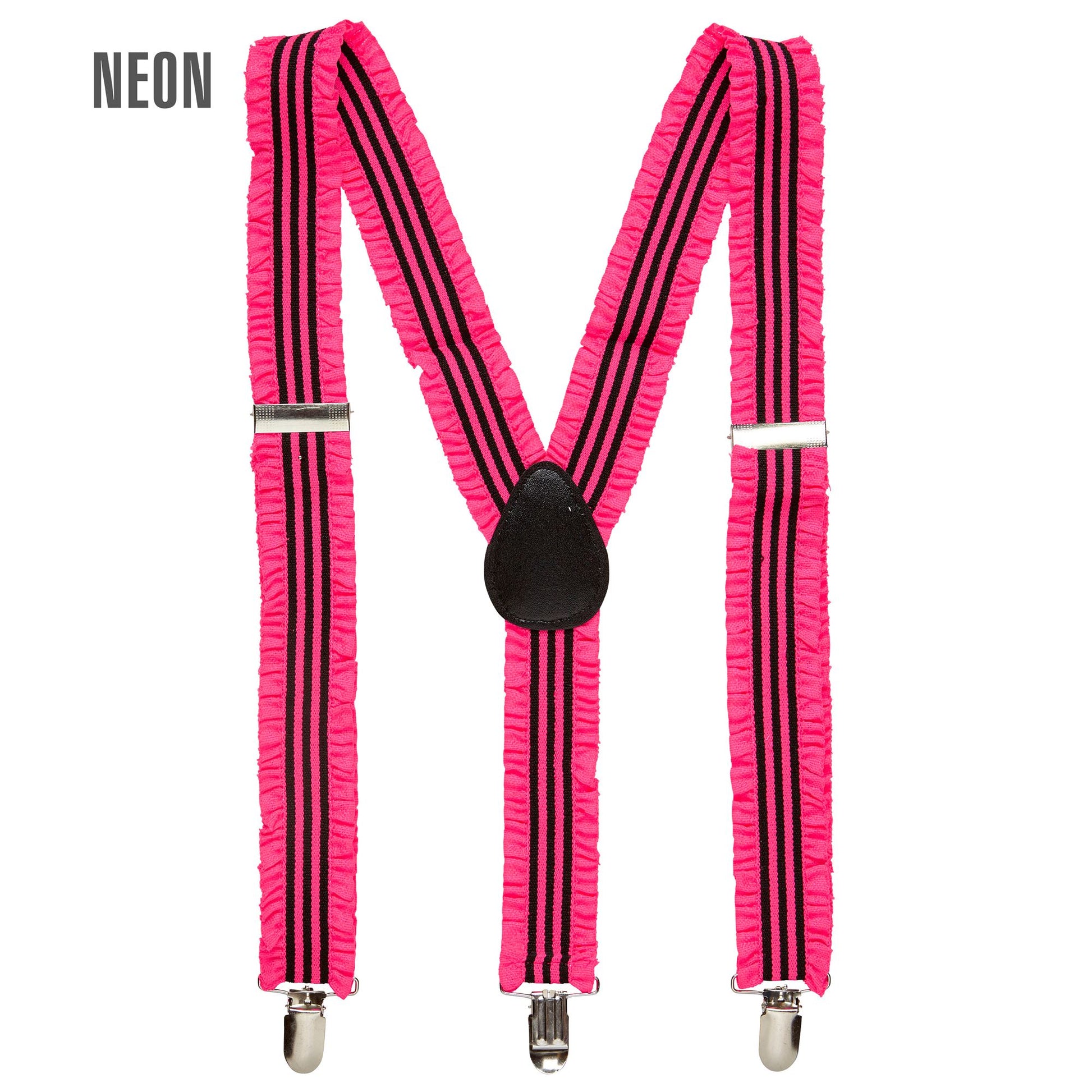 "NEON PINKE HOSENTRÄGER MIT RÜSCHEN" – Vorderansicht