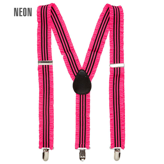 "NEON PINKE HOSENTRÄGER MIT RÜSCHEN" – Vorderansicht