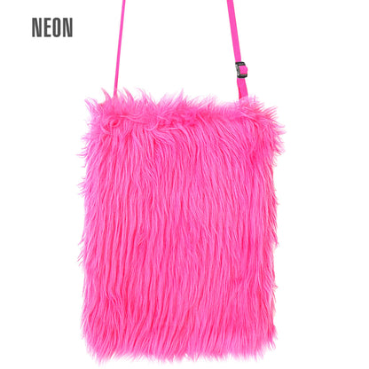 "NEON PINKE PLÜSCH HANDTASCHE" – Vorderansicht