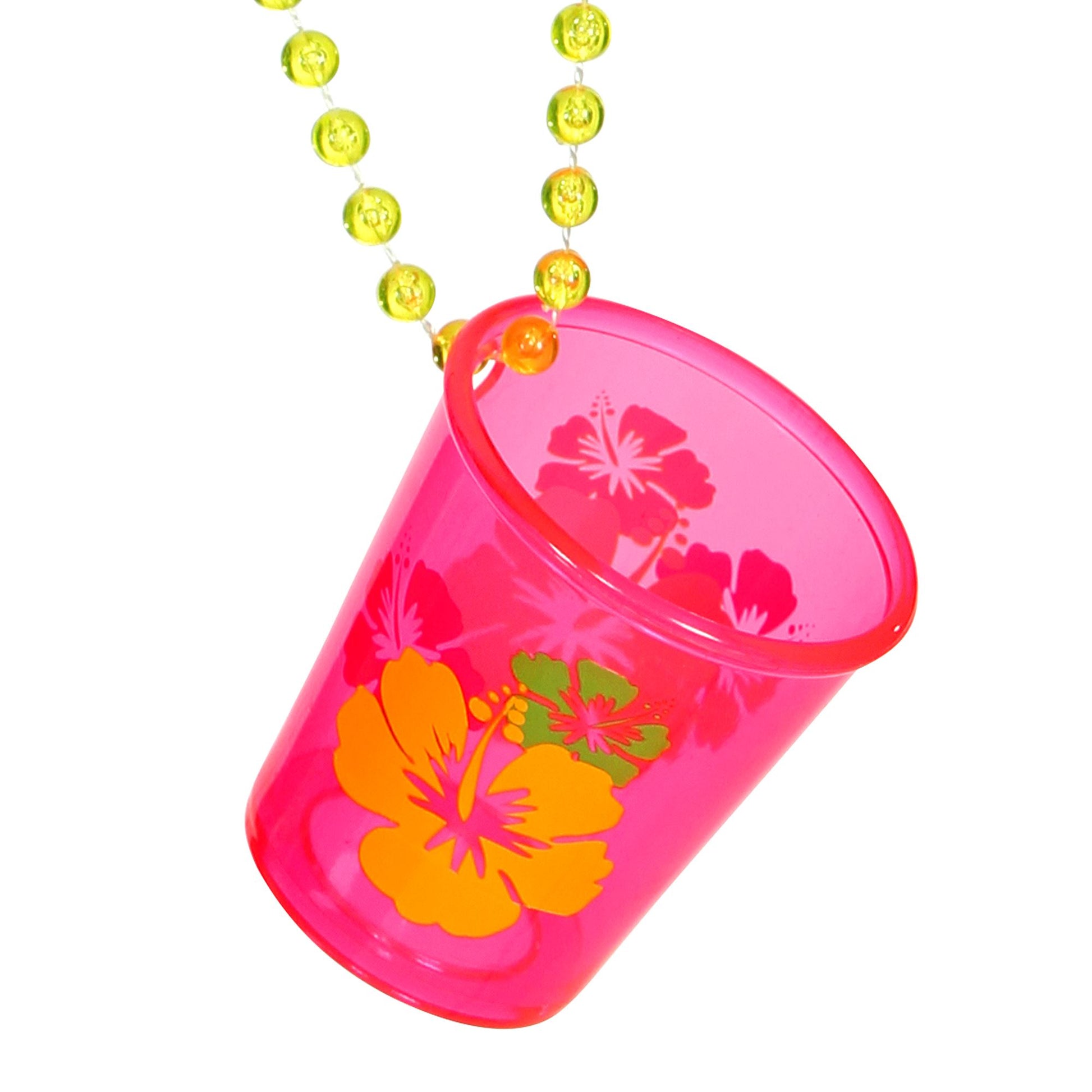 "NEON PINKE SCHNAPSGLASKETTE MIT HIBISKUSBLÜTE" – Vorderansicht