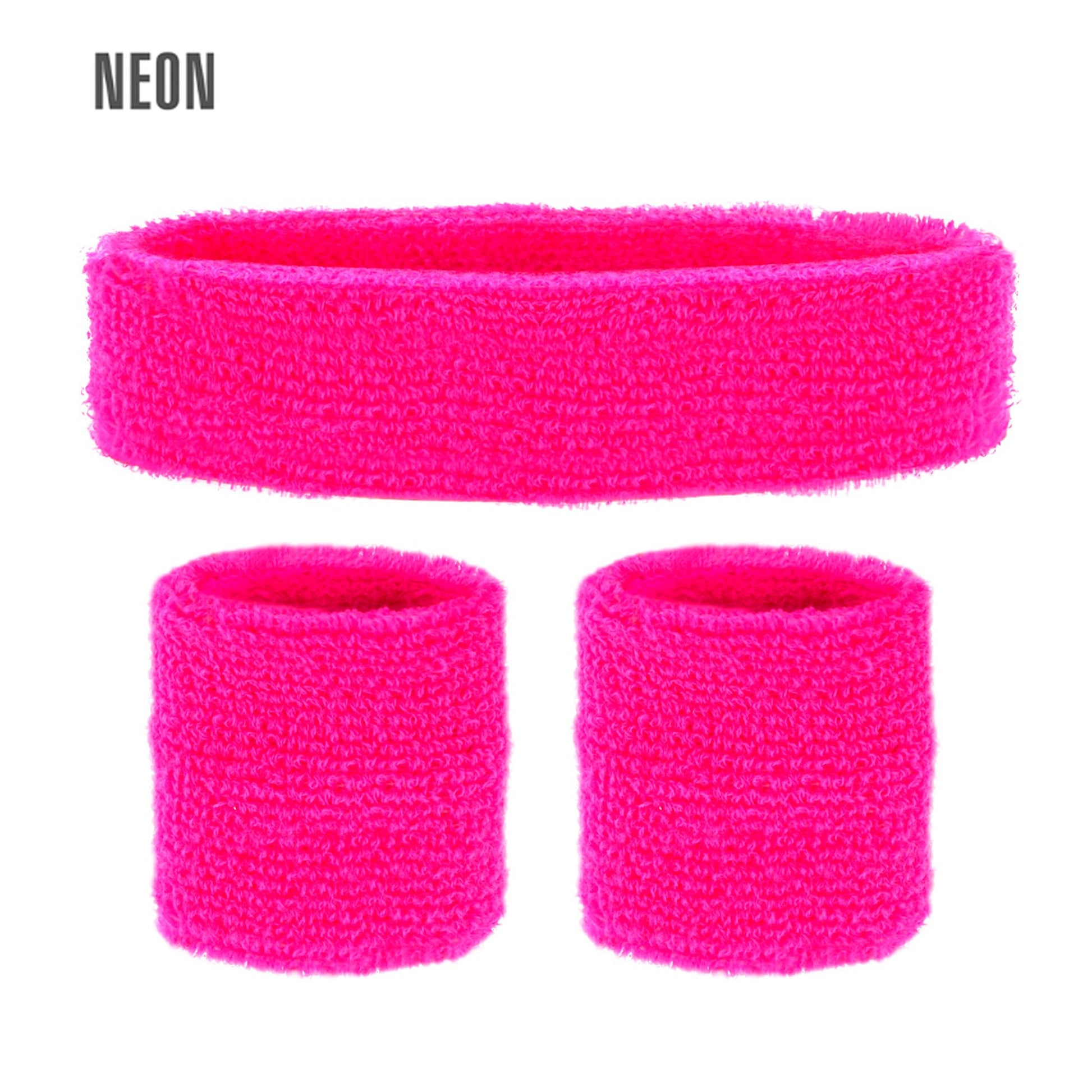 "NEON PINKE SCHWEIßBÄNDER" (Stirnband und 2 Armbänder) – Vorderansicht