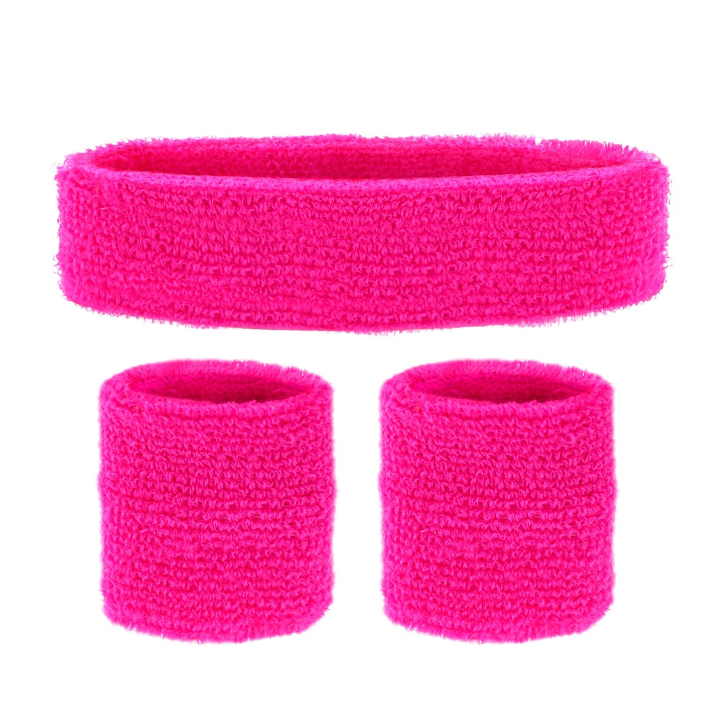 "NEON PINKE SCHWEIßBÄNDER" (Stirnband und 2 Armbänder) – Detailansicht