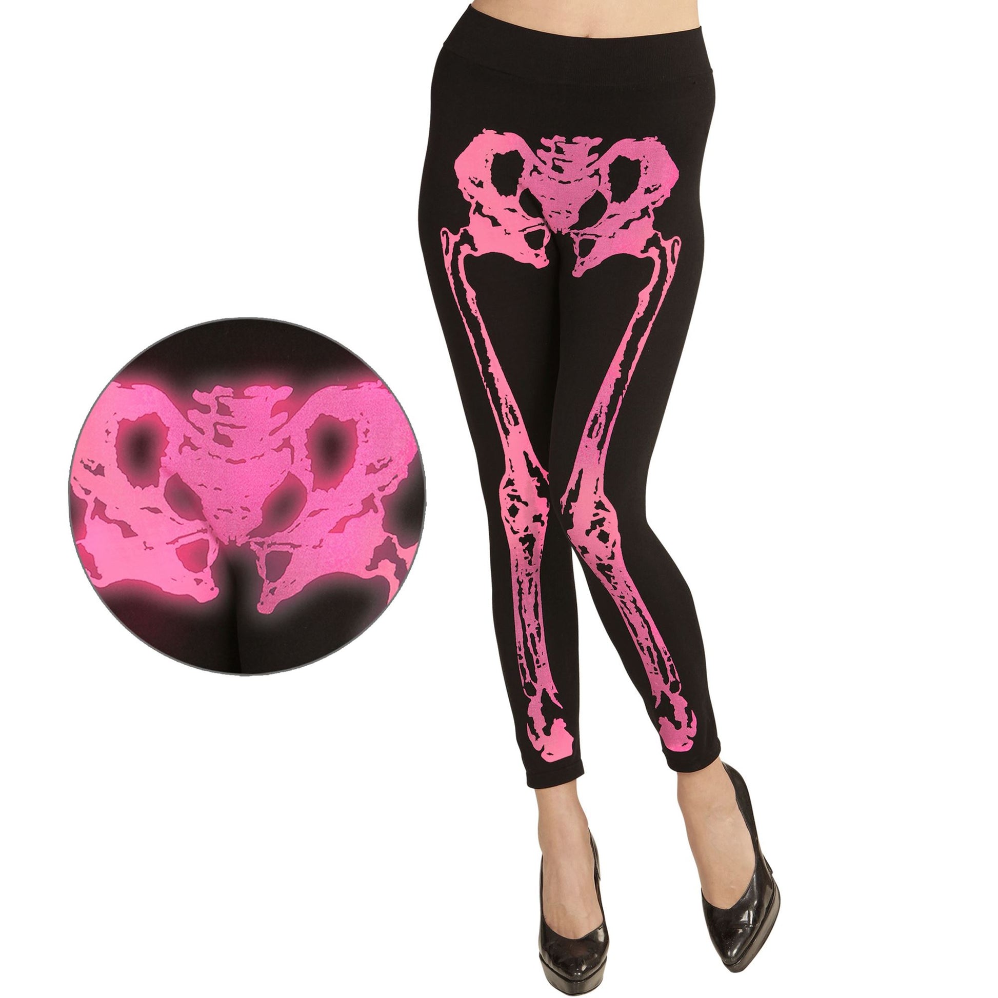 "NEON PINKE SKELETTLEGGINGS" 75 DEN – Vorderansicht