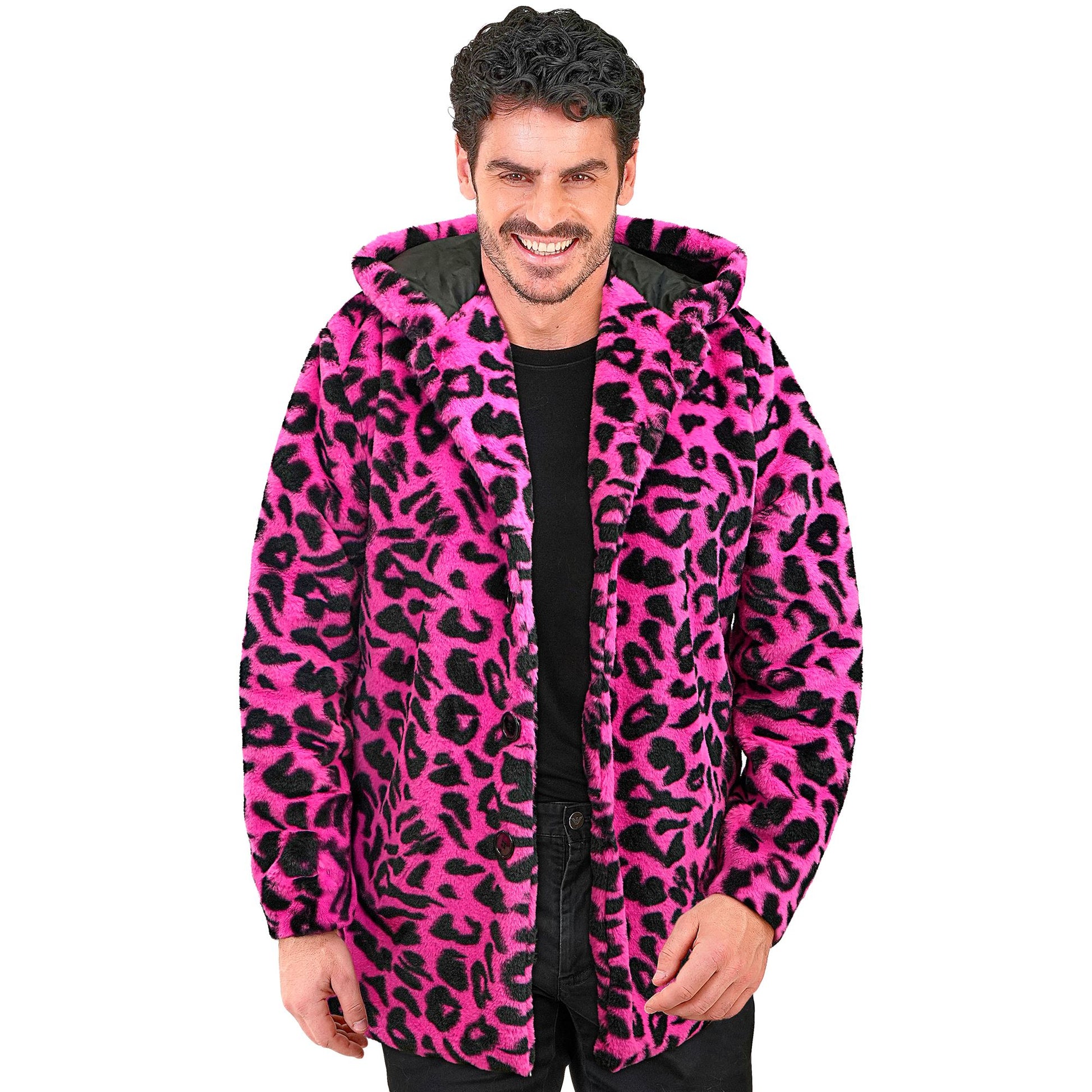 "NEON PINKER ANIMALIER LEOPARDENMUSTER PLÜSCHMANTEL MIT KAPUZE" – Ansicht 4