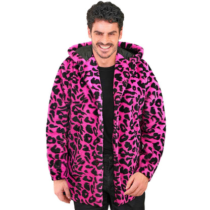 "NEON PINKER ANIMALIER LEOPARDENMUSTER PLÜSCHMANTEL MIT KAPUZE" – Ansicht 4