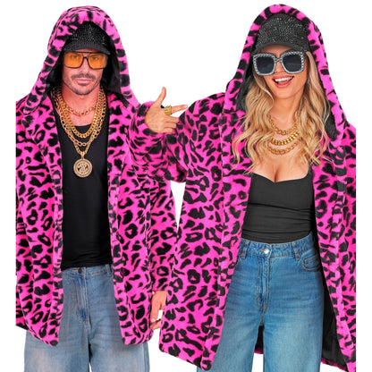 "NEON PINKER ANIMALIER LEOPARDENMUSTER PLÜSCHMANTEL MIT KAPUZE" – Ansicht 6