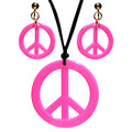 "NEON PINKES HIPPIE SET PEACE KETTE & OHRRINGE" – Vorderansicht