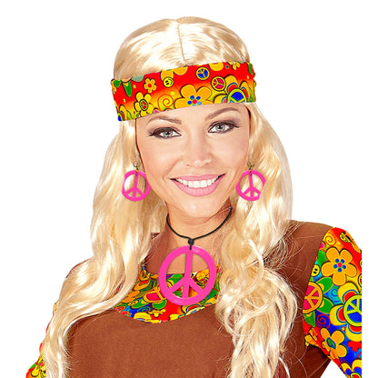 "NEON PINKES HIPPIE SET PEACE KETTE & OHRRINGE" – Ansicht 3