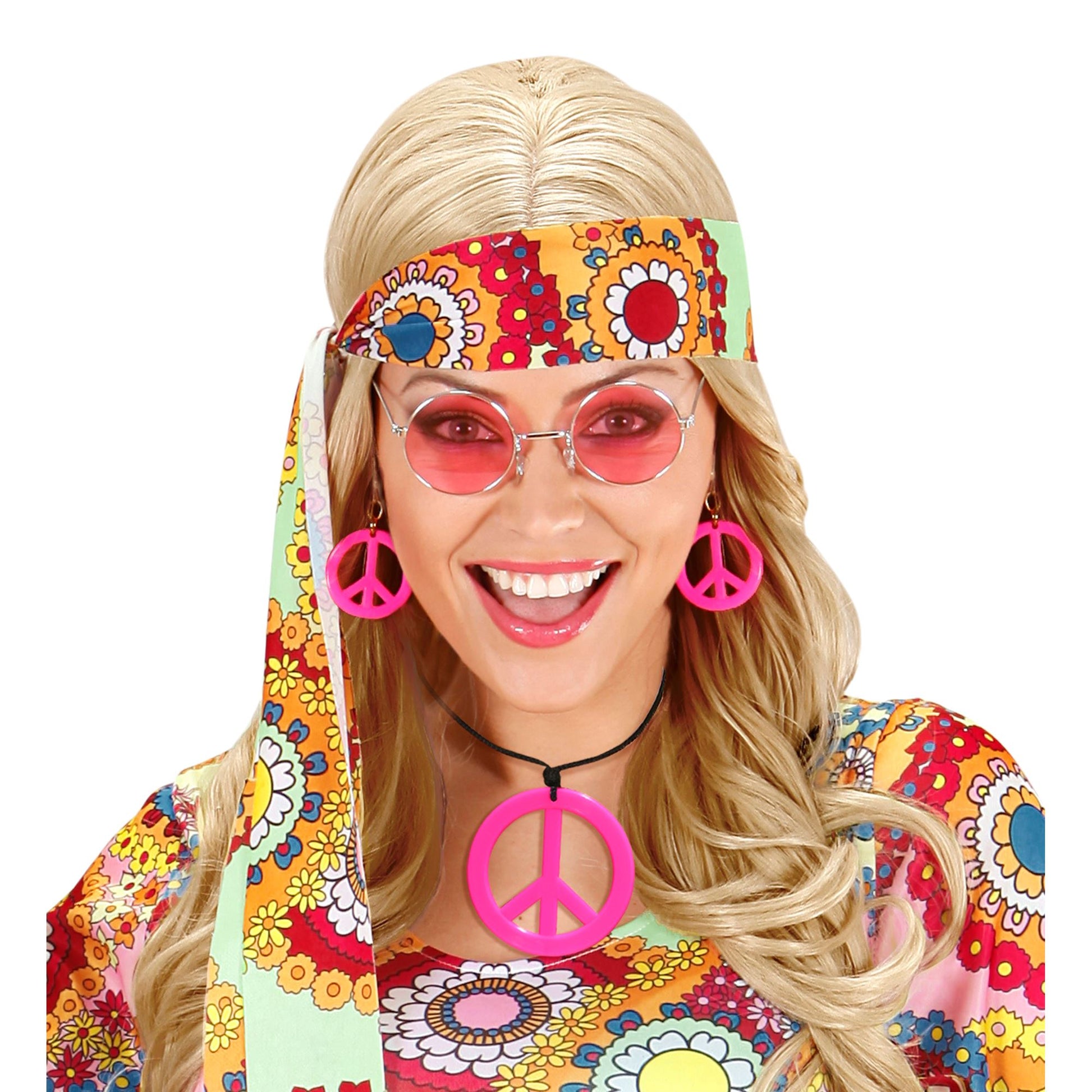 "NEON PINKES HIPPIE SET PEACE KETTE & OHRRINGE" – Ansicht 4