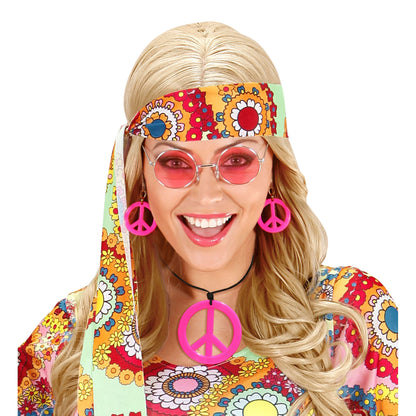 "NEON PINKES HIPPIE SET PEACE KETTE & OHRRINGE" – Ansicht 4