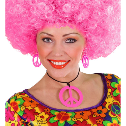 "NEON PINKES HIPPIE SET PEACE KETTE & OHRRINGE" – Ansicht 5