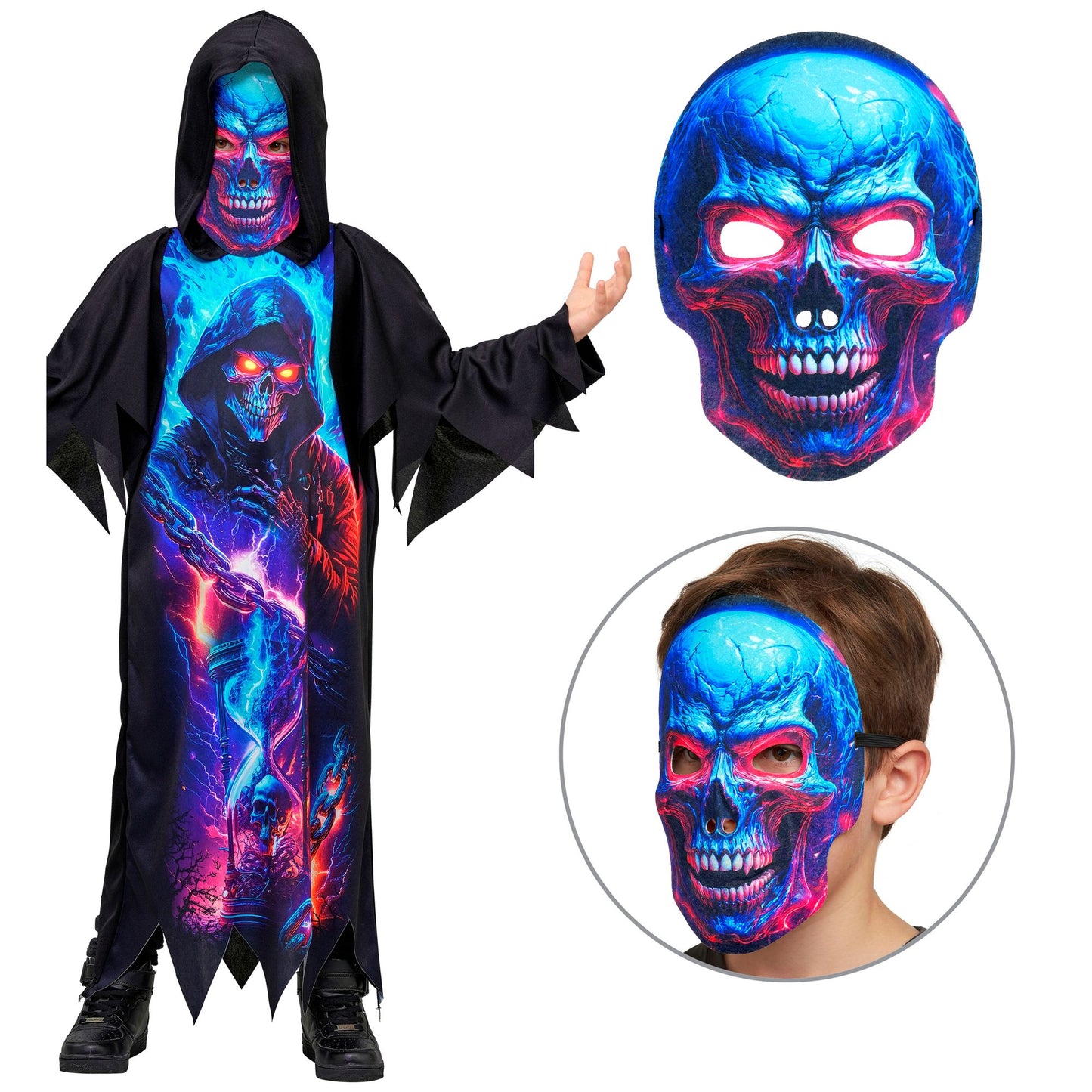 "NEON SENSEMANN" (Robe mit Kapuze, Maske) – Ansicht 3