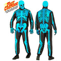"NEON SKELETT FAST COSTUME" (Oberteil, Hose, Handschuhe, Maske) – Vorderansicht