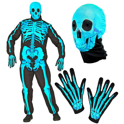 "NEON SKELETT FAST COSTUME" (Oberteil, Hose, Handschuhe, Maske) – Ansicht 4