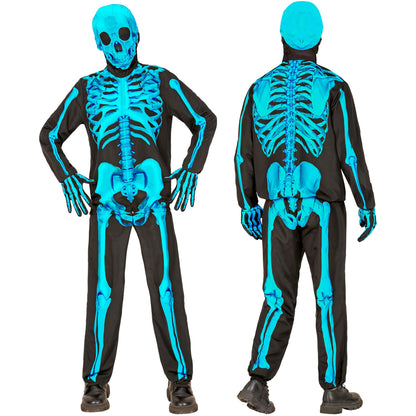 "NEON SKELETT FAST COSTUME" (Oberteil, Hose, Handschuhe, Maske) – Ansicht 3