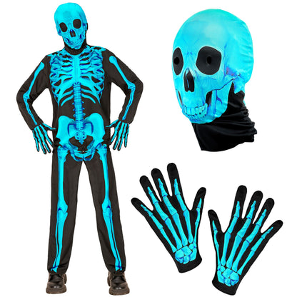 "NEON SKELETT FAST COSTUME" (Oberteil, Hose, Handschuhe, Maske) – Ansicht 4