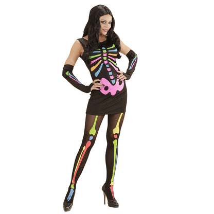 "NEON SKELETT" (Kleid, Handwärmer) – Detailansicht