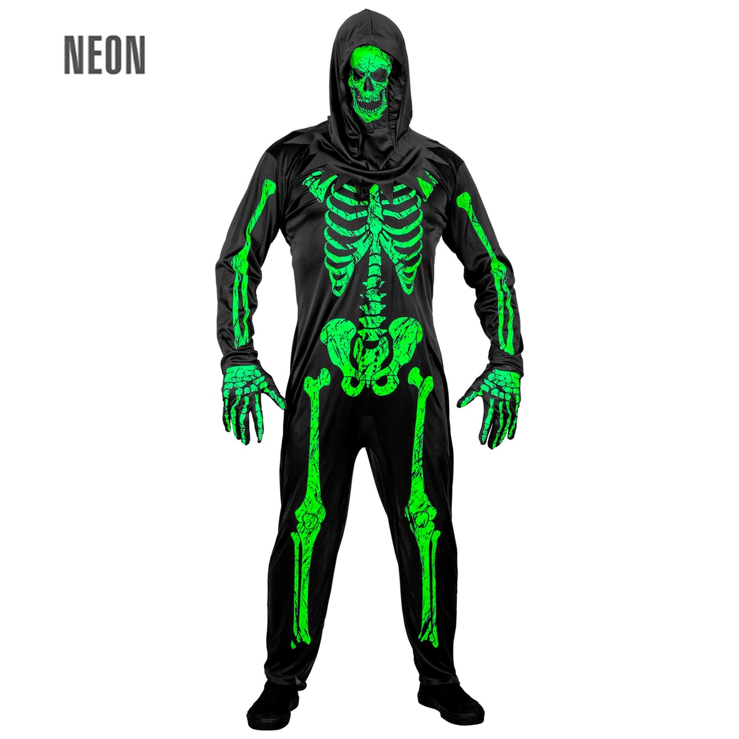 "NEON SKELETT" (Overall, Handschuhe, Maske) – Vorderansicht