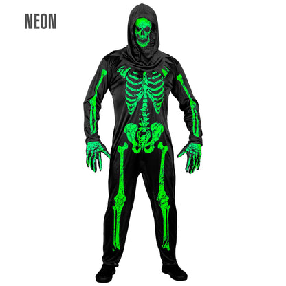 "NEON SKELETT" (Overall, Handschuhe, Maske) – Vorderansicht