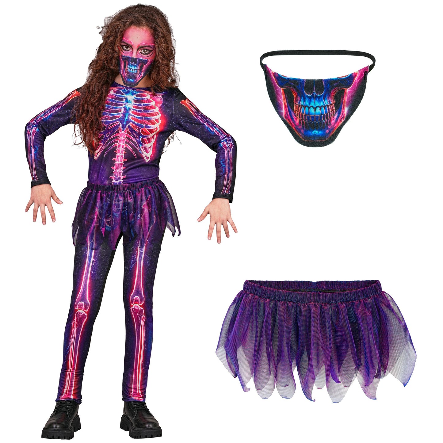 "NEON SKELETT" (Overall,Tütü, Maske) – Detailansicht