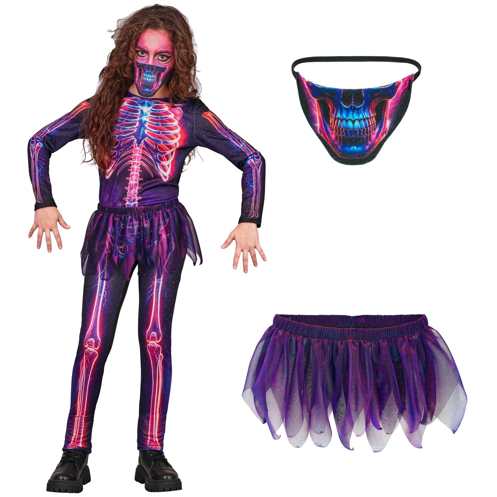 "NEON SKELETT" (Overall,Tütü, Maske) – Detailansicht