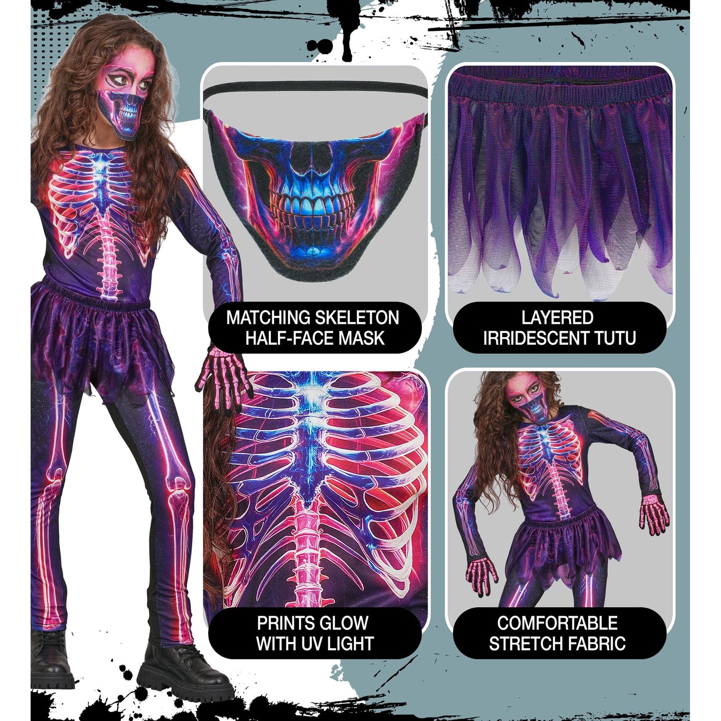 "NEON SKELETT" (Overall,Tütü, Maske) – Ansicht 5