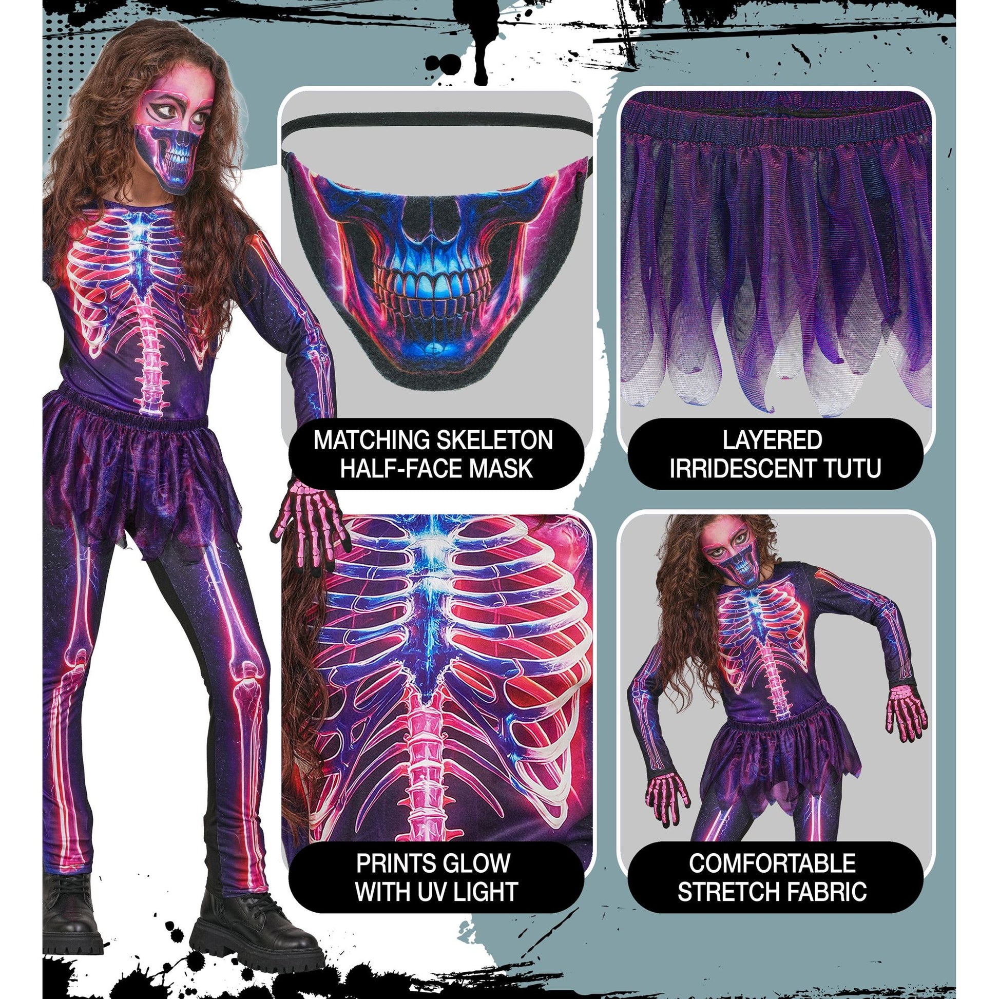 "NEON SKELETT" (Overall,Tütü, Maske) – Ansicht 6