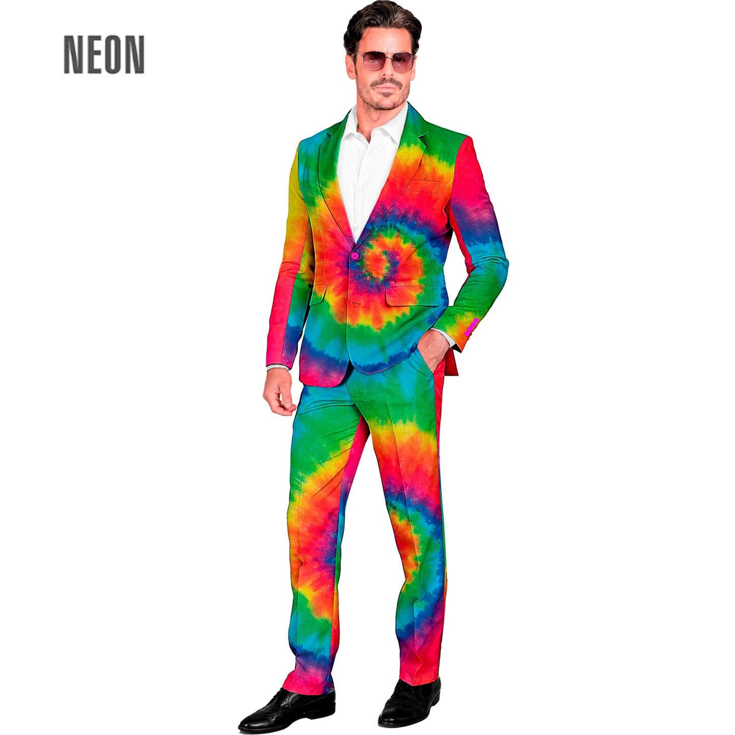 "NEON TIE DYE PARTY FASHION ANZUG" (Jackett, Hose) – Vorderansicht
