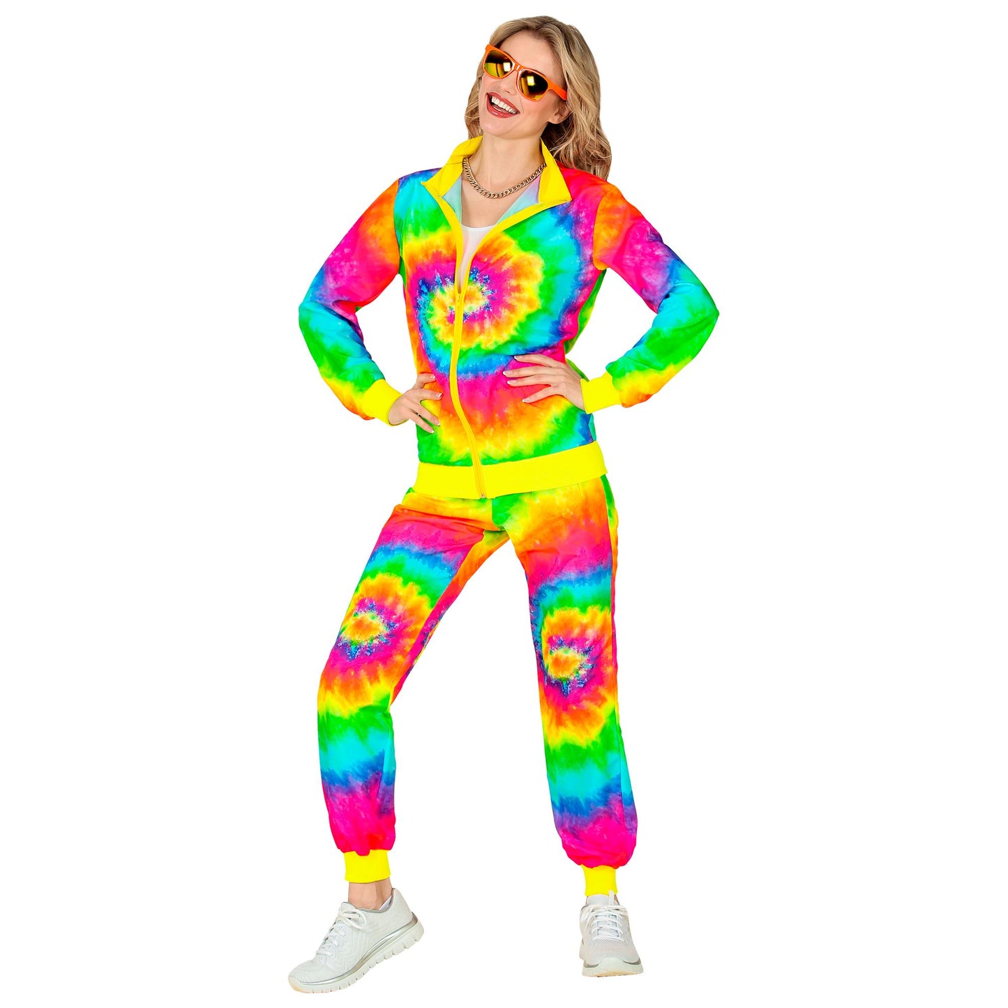 "NEON TIE DYE PSYCHEDELIC HIPPIE PARTY FASHION TRAININGSANZUG" (Oberteil, Hose) – Ansicht 3
