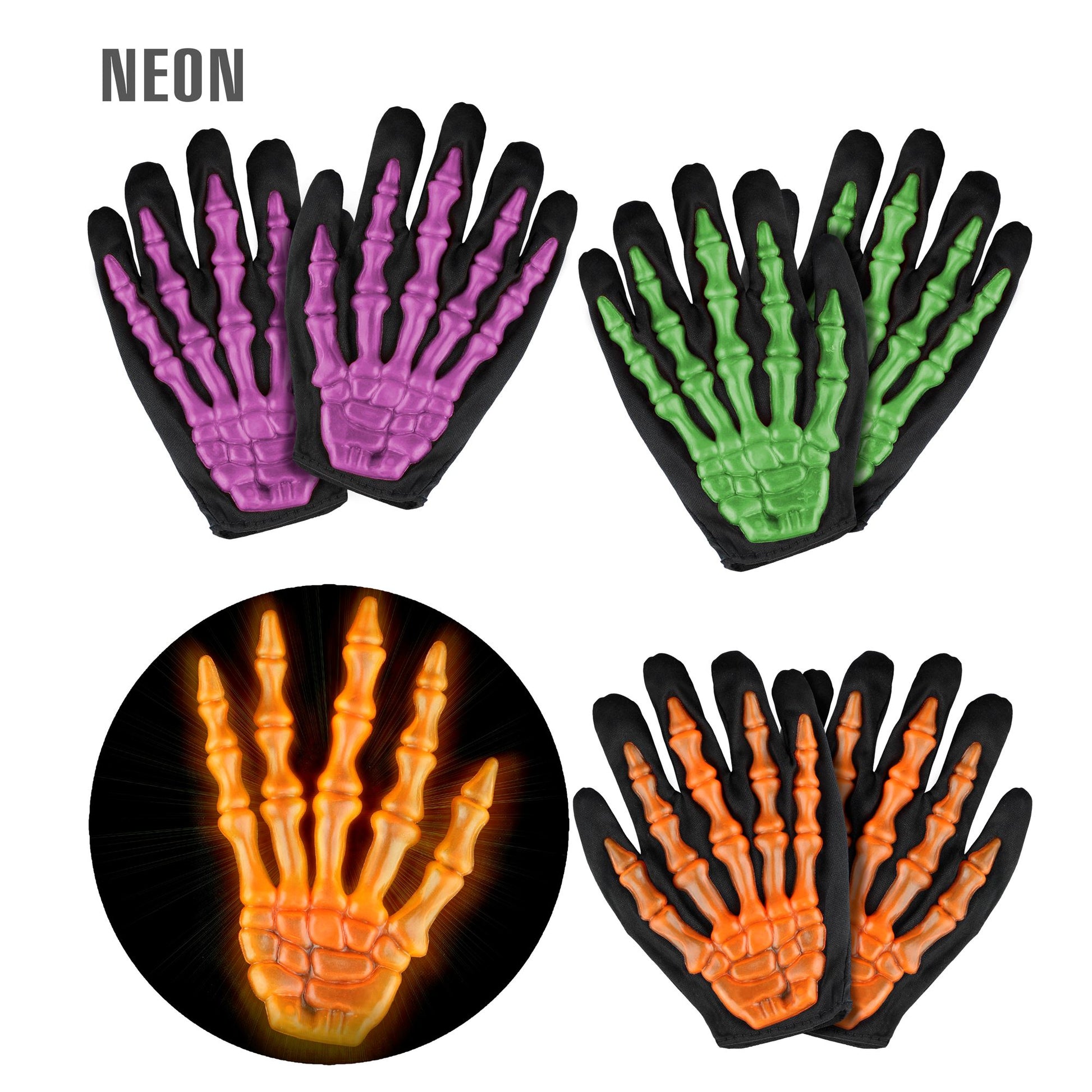 "NEONSKELETTHANDSCHUHE 3D" in 3 Farben sort.- Kindergröße – Vorderansicht