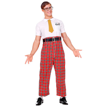 "NERD" (Overall, Gürtel, Krawatte, Brille) – Vorderansicht