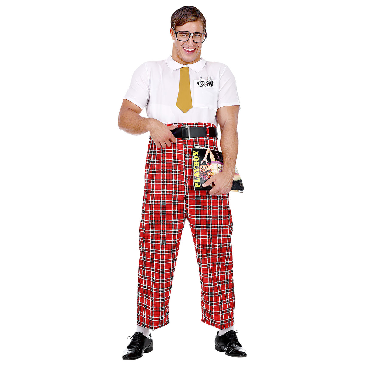 "NERD" (Overall, Gürtel, Krawatte, Brille) – Detailansicht